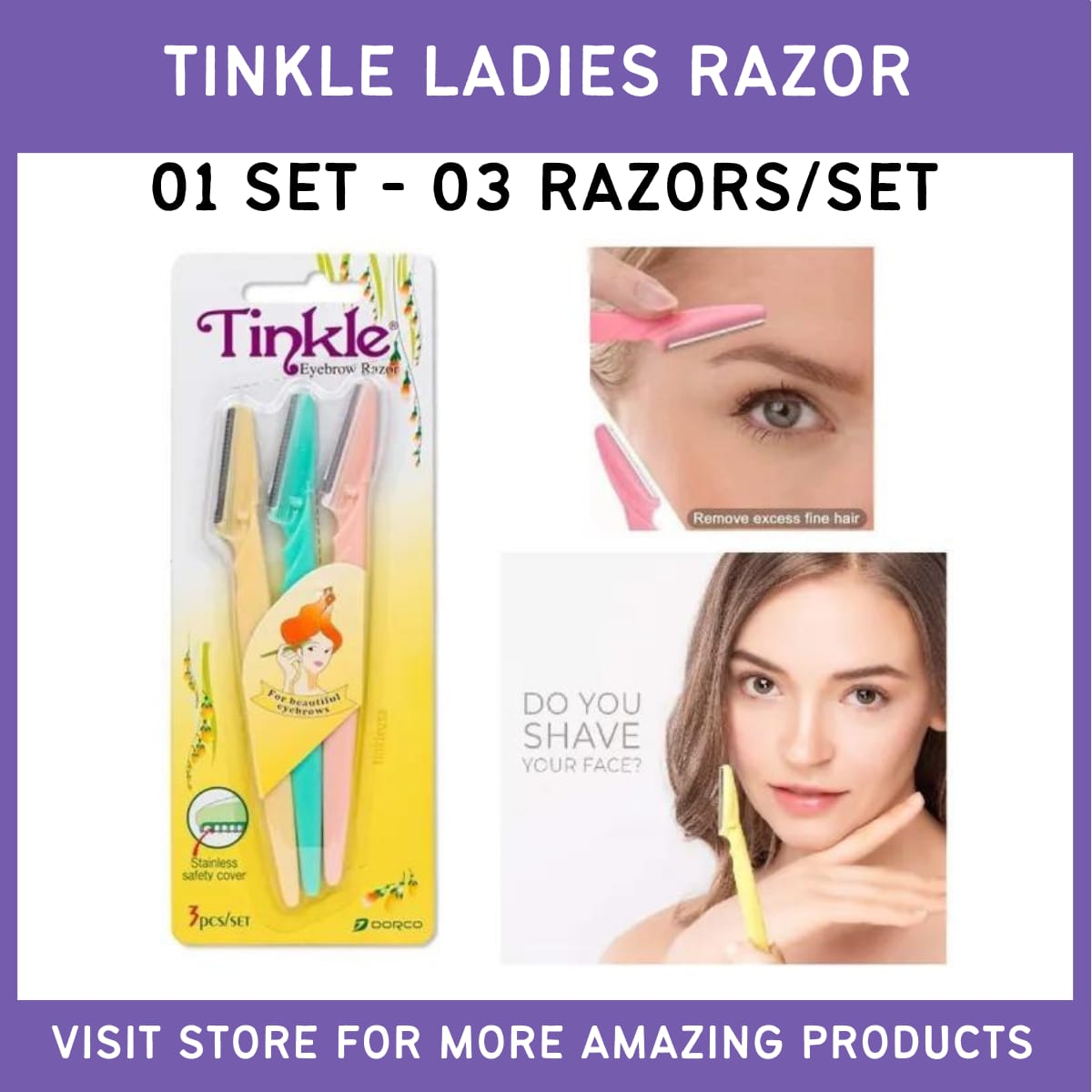 Tinkle Razor – Eyebrow & Facial Hair Remover (Pack of 3)