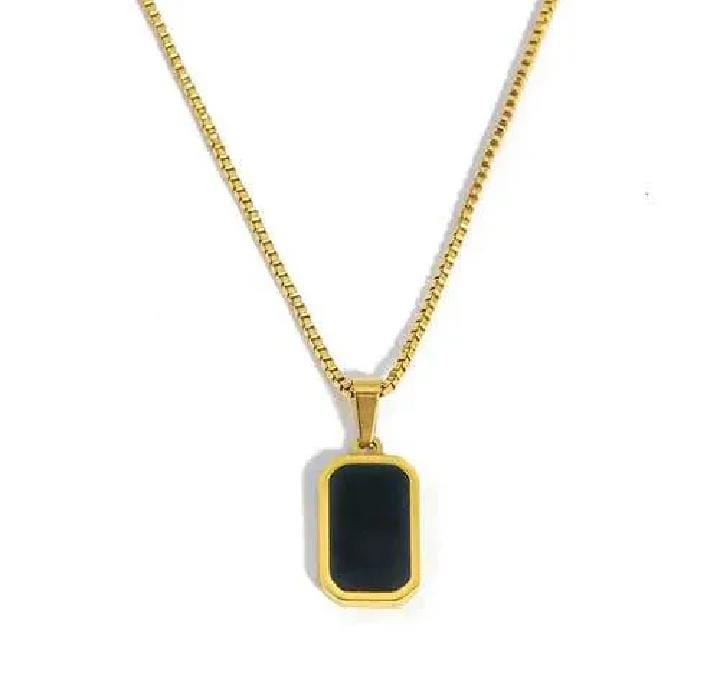 Men's & Girls Black Stone Pendant Necklace – Gold Chain