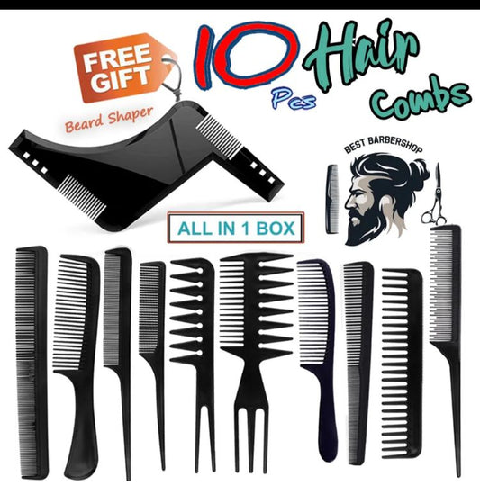 10-Piece Hair Comb Set with Beard Shaper